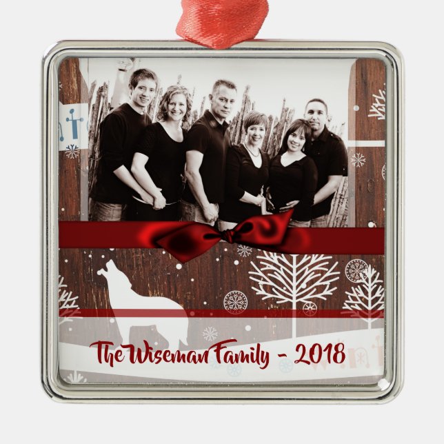 Personalised Christmas Wood Wolf PHOTO Ornament (Front)