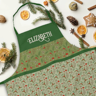 Personalised Christmas Woodlands Green Apron