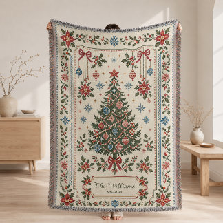 Personalised Christmas Woven Blanket, Needlepoint Throw Blanket