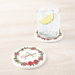 Personalised Christmas wreath  Coaster