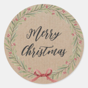 Personalised Christmas Wreath Merry Christmas Cla Classic Round Sticker