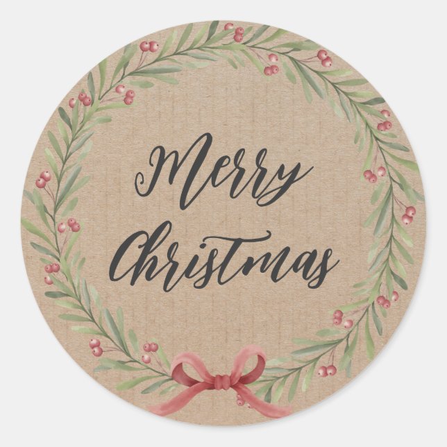 Personalised Christmas Wreath Merry Christmas  Cla Classic Round Sticker (Front)
