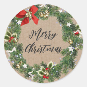 Personalised Christmas Wreath Merry Christmas Cla Classic Round Sticker