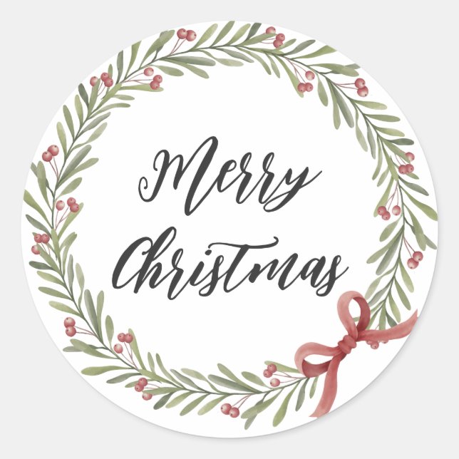 Personalised Christmas Wreath Merry Christmas  Cla Classic Round Sticker (Front)
