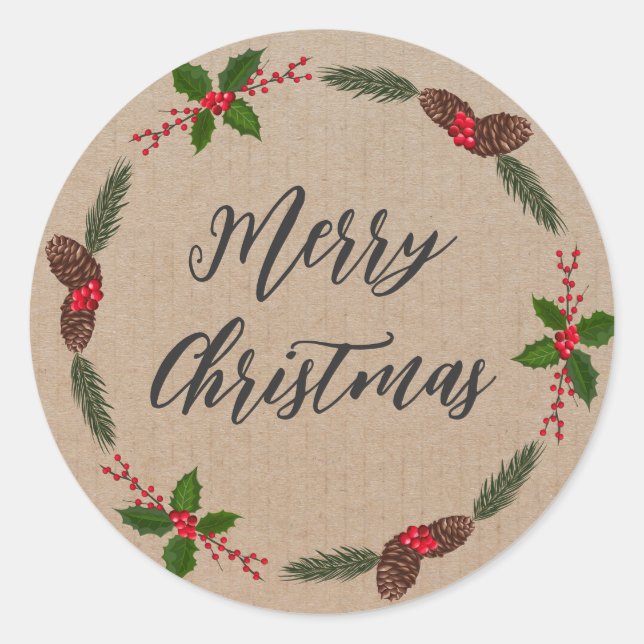 Personalised Christmas Wreath Merry Christmas  Cla Classic Round Sticker (Front)
