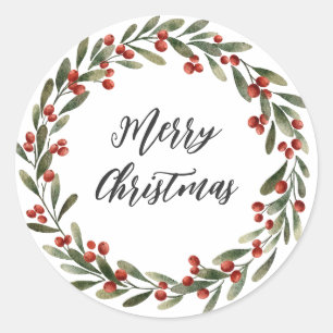 Personalised Christmas Wreath Merry Christmas  Cla Classic Round Sticker