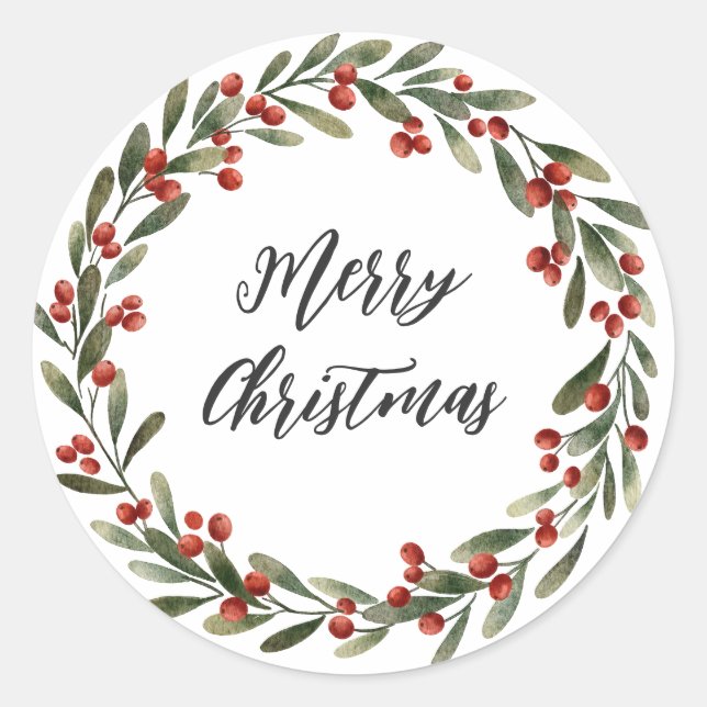 Personalised Christmas Wreath Merry Christmas  Cla Classic Round Sticker (Front)