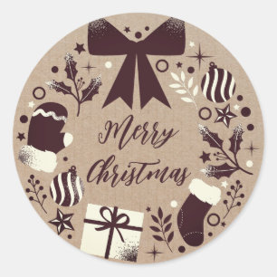 Personalised Christmas Wreath Merry Christmas Cla Classic Round Sticker