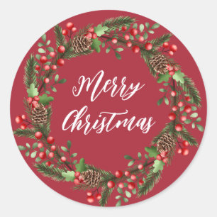 Personalised Christmas Wreath Merry Christmas Clas Classic Round Sticker