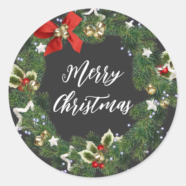 Personalised Christmas Wreath Merry Christmas Clas Classic Round Sticker (Front)