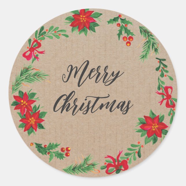 Personalised Christmas Wreath Merry Christmas Clas Classic Round Sticker (Front)