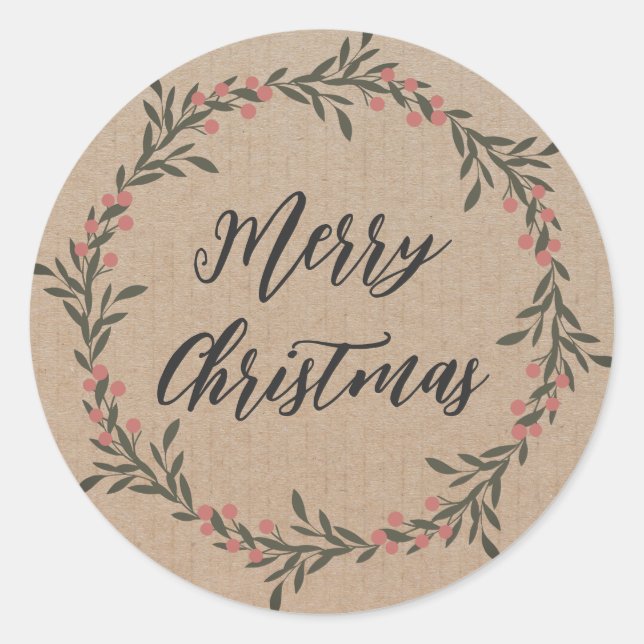 Personalised Christmas Wreath Merry Christmas Clas Classic Round Sticker (Front)