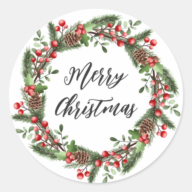 Personalised Christmas Wreath Merry Christmas Clas Classic Round Sticker (Front)