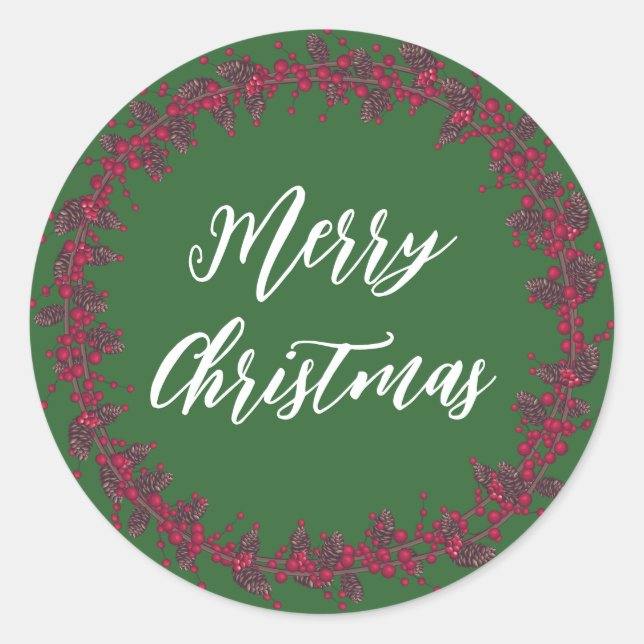 Personalised Christmas Wreath Merry Christmas Clas Classic Round Sticker (Front)