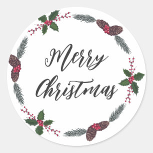 Personalised Christmas Wreath Merry Christmas Clas Classic Round Sticker
