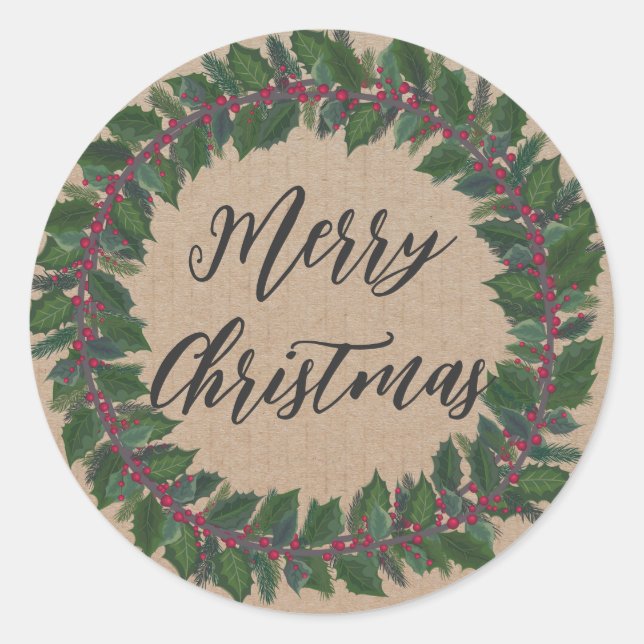 Personalised Christmas Wreath Merry Christmas Clas Classic Round Sticker (Front)
