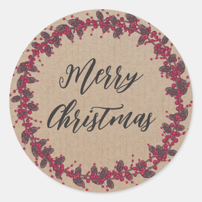Personalised Christmas Wreath Merry Christmas Clas Classic Round Sticker (Front)