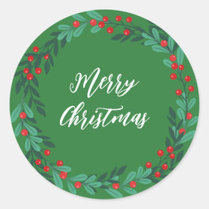 Personalised Christmas Wreath Merry Christmas Clas Classic Round Sticker