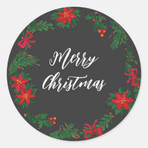Personalised Christmas Wreath Merry Christmas Clas Classic Round Sticker