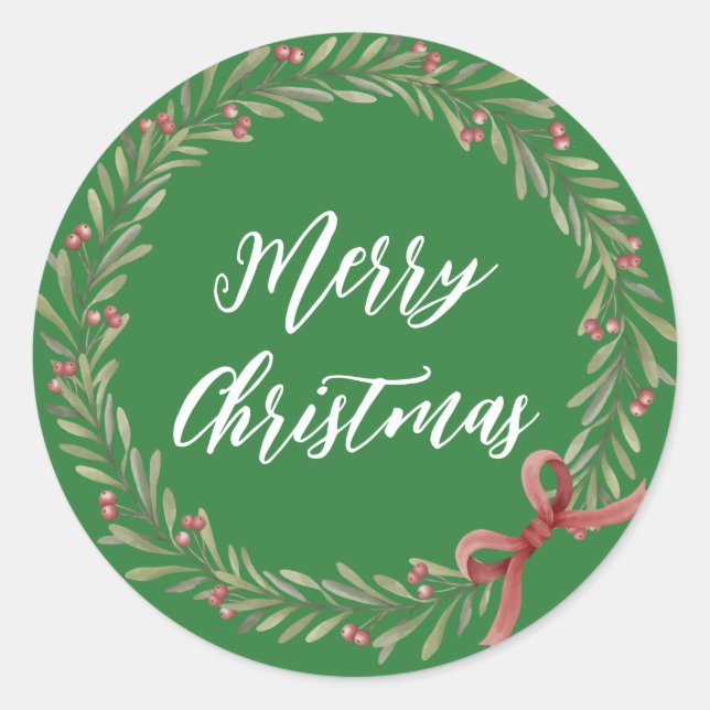 Personalised Christmas Wreath Merry Christmas Clas Classic Round Sticker (Front)