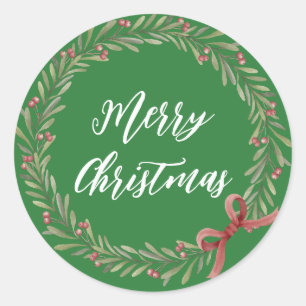 Personalised Christmas Wreath Merry Christmas Clas Classic Round Sticker