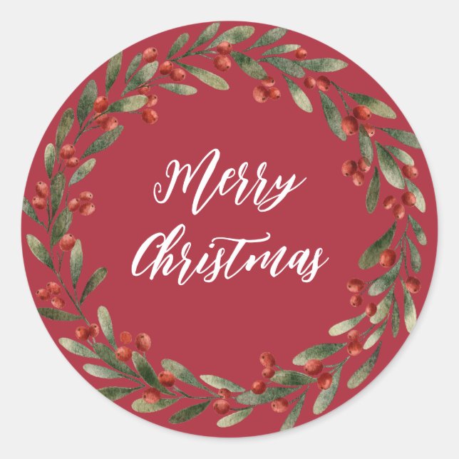 Personalised Christmas Wreath Merry Christmas Clas Classic Round Sticker (Front)