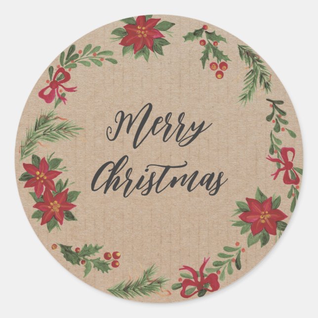 Personalised Christmas Wreath Merry Christmas Clas Classic Round Sticker (Front)