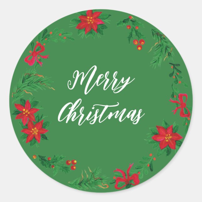 Personalised Christmas Wreath Merry Christmas Clas Classic Round Sticker (Front)