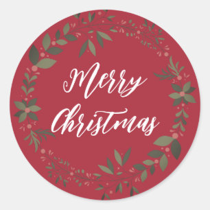 Personalised Christmas Wreath Merry Christmas Clas Classic Round Sticker