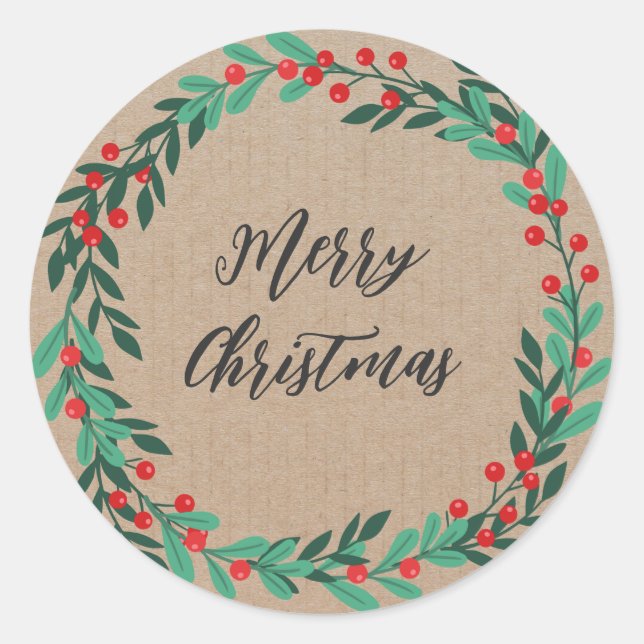 Personalised Christmas Wreath Merry Christmas Clas Classic Round Sticker (Front)