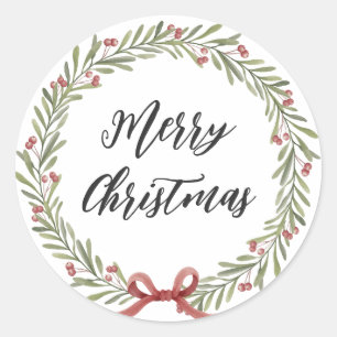 Personalised Christmas Wreath Merry Christmas Classic Round Sticker