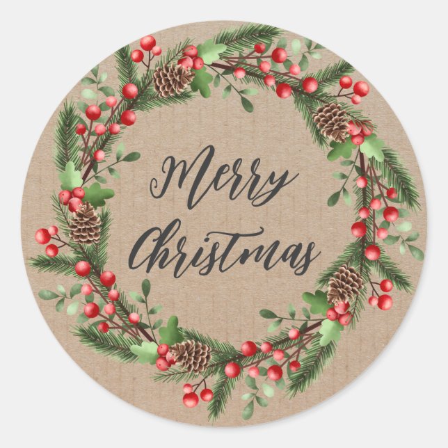 Personalised Christmas Wreath Merry Christmas Classic Round Sticker (Front)