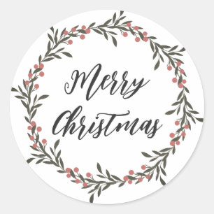 Personalised Christmas Wreath Merry Christmas Classic Round Sticker