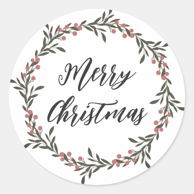 Personalised Christmas Wreath Merry Christmas Classic Round Sticker (Front)