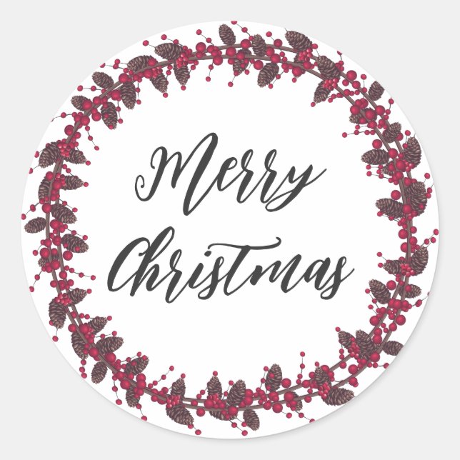 Personalised Christmas Wreath Merry Christmas Classic Round Sticker (Front)