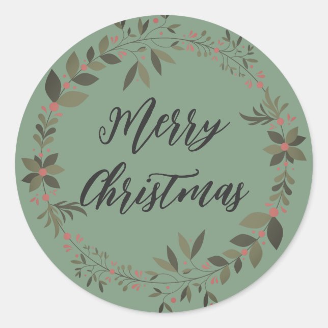 Personalised Christmas Wreath Merry Christmas Classic Round Sticker (Front)