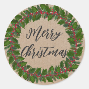 Personalised Christmas Wreath Merry Christmas Classic Round Sticker