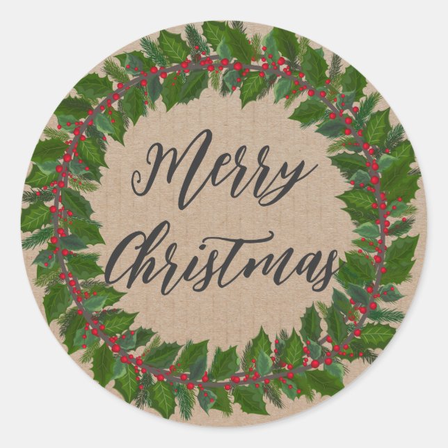 Personalised Christmas Wreath Merry Christmas Classic Round Sticker (Front)