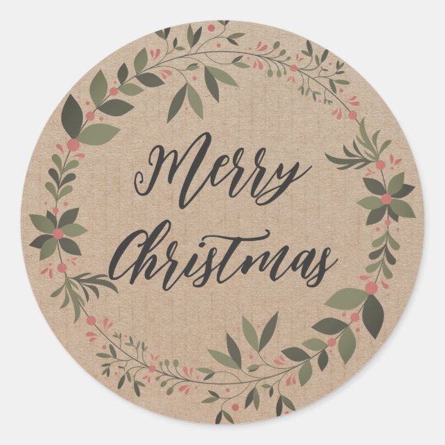 Personalised Christmas Wreath Merry Christmas Classic Round Sticker (Front)