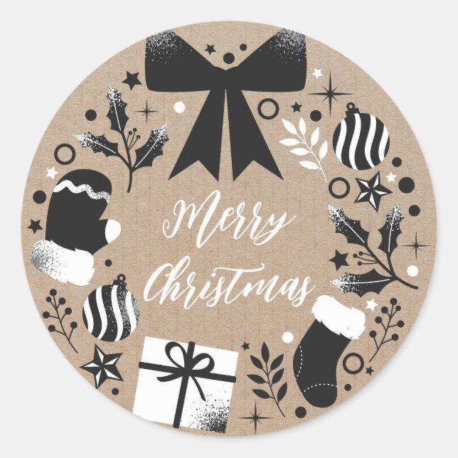Personalised Christmas Wreath Merry Christmas Classic Round Sticker (Front)