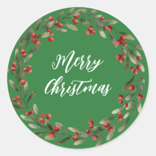 Personalised Christmas Wreath Merry Christmas Classic Round Sticker