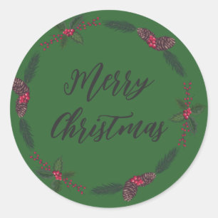 Personalised Christmas Wreath Merry Christmas Classic Round Sticker