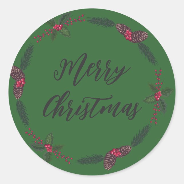Personalised Christmas Wreath Merry Christmas Classic Round Sticker (Front)