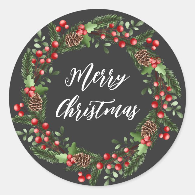 Personalised Christmas Wreath Merry Christmas Classic Round Sticker (Front)