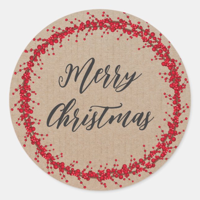 Personalised Christmas Wreath Merry Christmas Classic Round Sticker (Front)