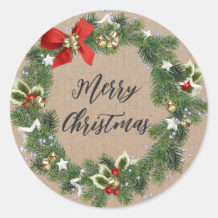 Personalised Christmas Wreath Merry Christmas Classic Round Sticker