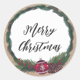 Personalised Christmas Wreath Merry Christmas Classic Round Sticker