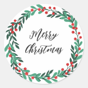 Personalised Christmas Wreath Merry Christmas  Classic Round Sticker