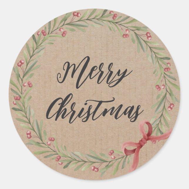 Personalised Christmas Wreath Merry Christmas  Classic Round Sticker (Front)