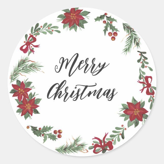 Personalised Christmas Wreath Merry Christmas Classic Round Sticker (Front)